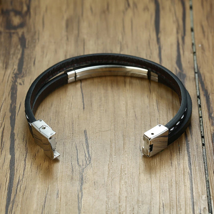 Double-Layer Leather Bar Bracelet