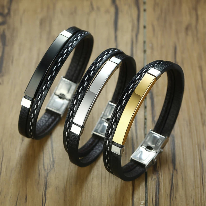 Double-Layer Leather Bar Bracelet
