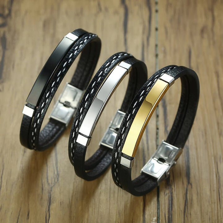 Double-Layer Leather Bar Bracelet