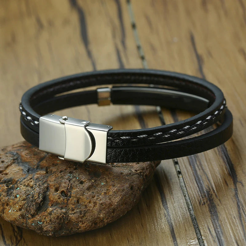 Double-Layer Leather Bar Bracelet