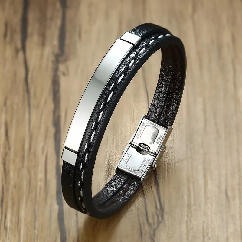 Double-Layer Leather Bar Bracelet