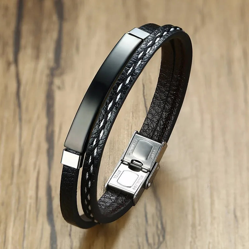 Double-Layer Leather Bar Bracelet