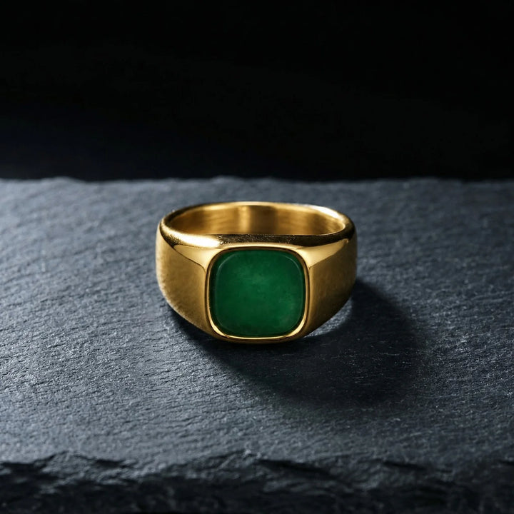Gold Signet Ring with Green Stone