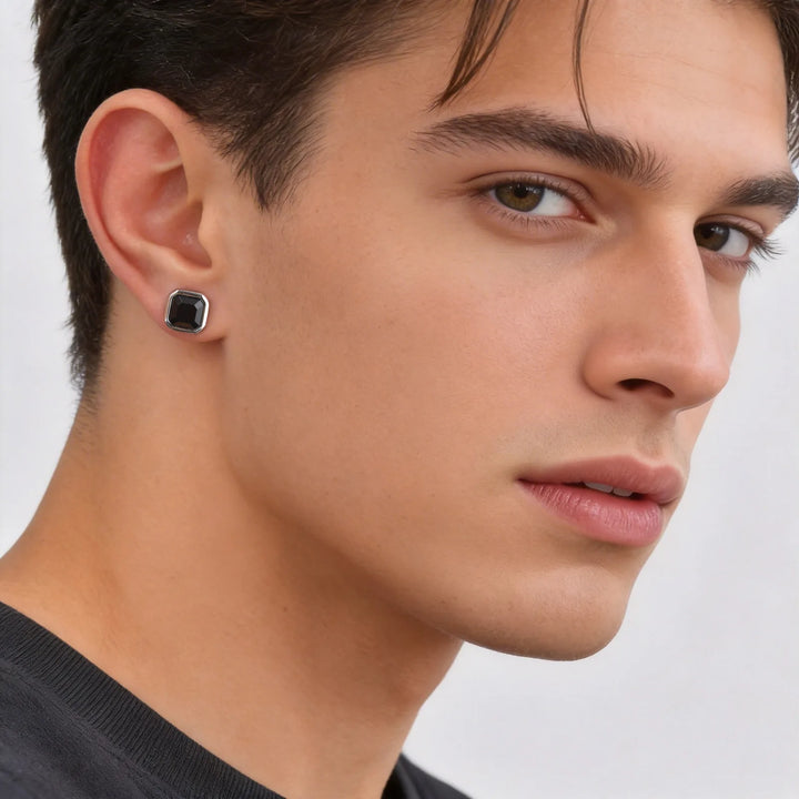 Black Onyx Square Stud Earrings