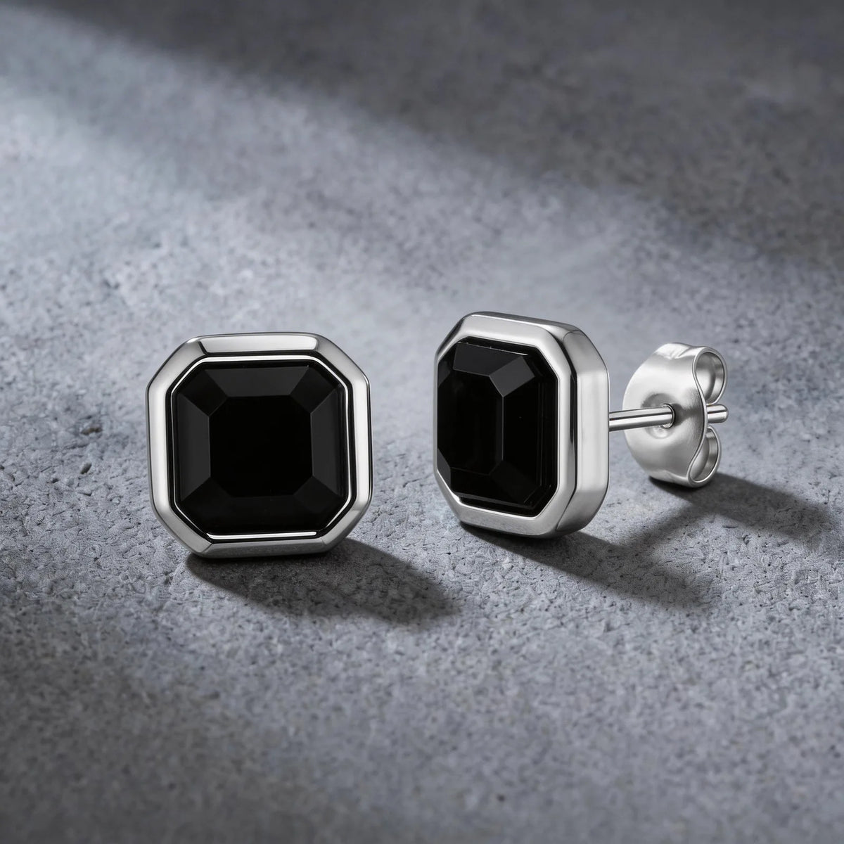 Black Onyx Square Stud Earrings