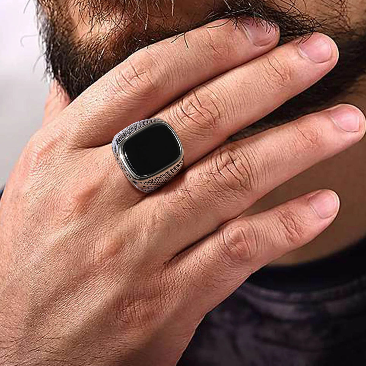 Carved Black Onyx Signet Ring