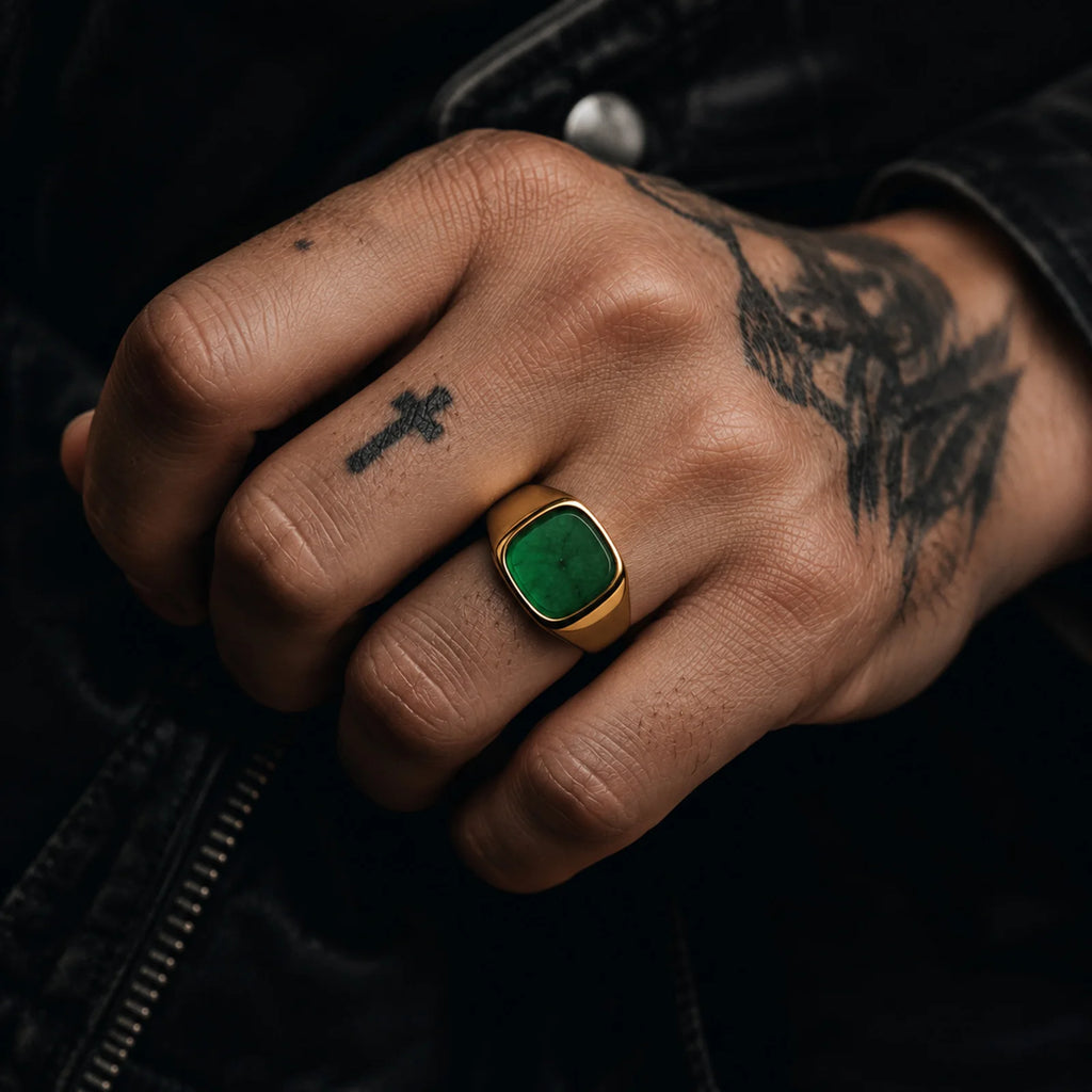 Gold Signet Ring with Green Stone