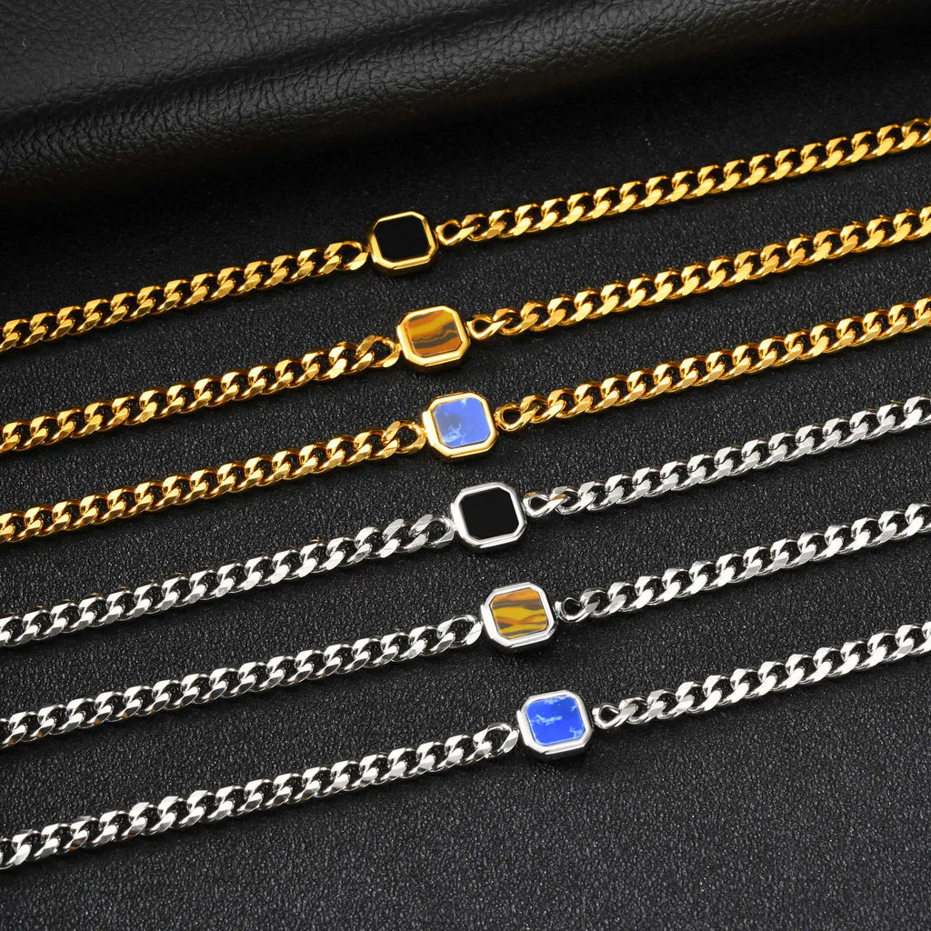 Adjustable Chain Bracelet with Stone Charm