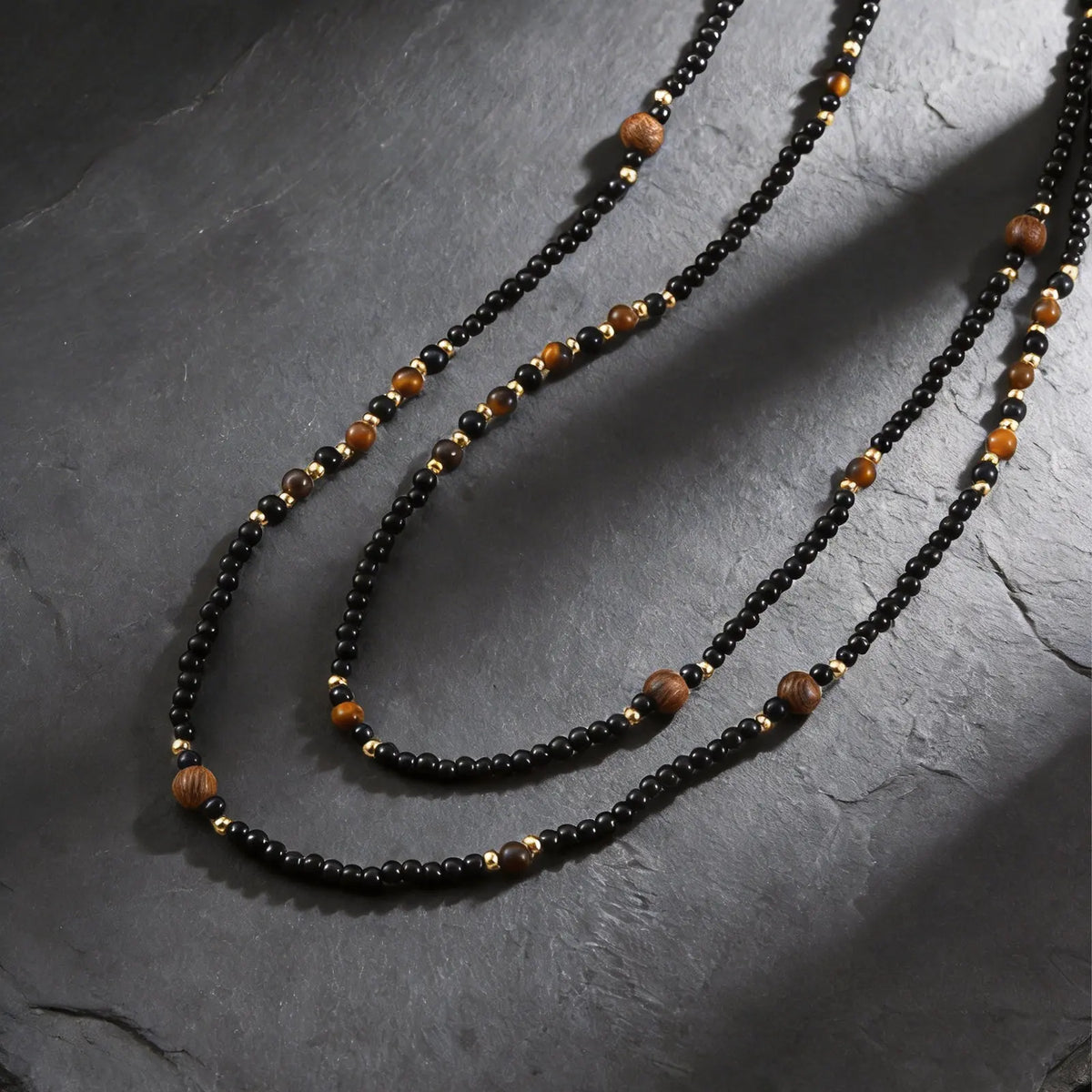 Black Onyx and Tiger Eye Beaded Necklace