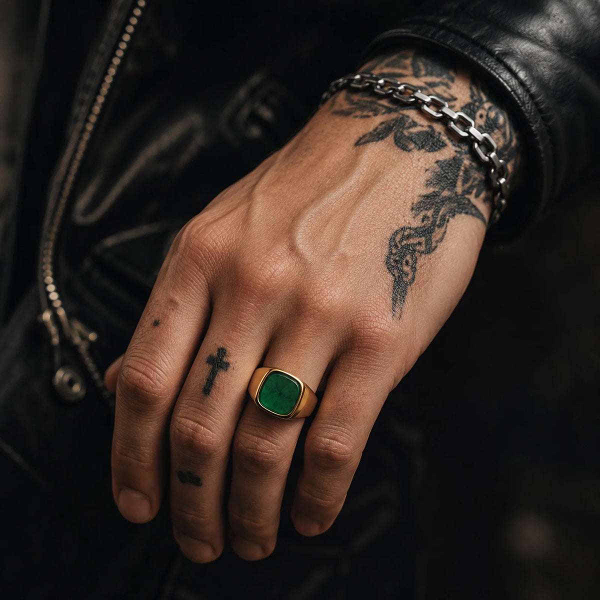 Gold Signet Ring with Green Stone