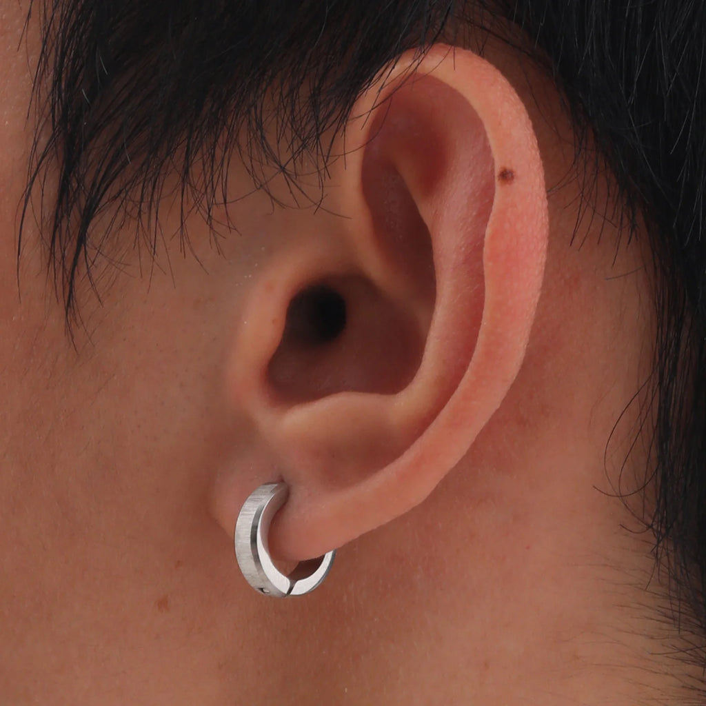 Brushed Steel Huggie Hoop Earrings
