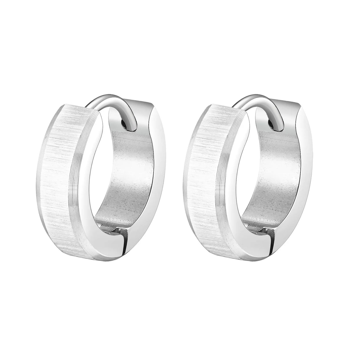 Brushed Steel Huggie Hoop Earrings