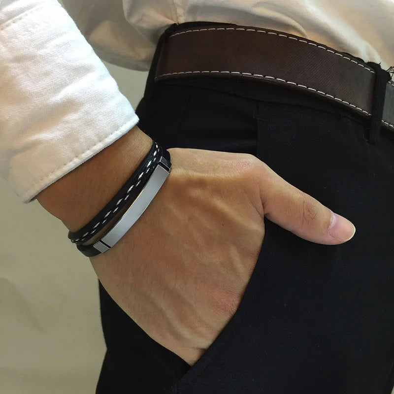 Double-Layer Leather Bar Bracelet