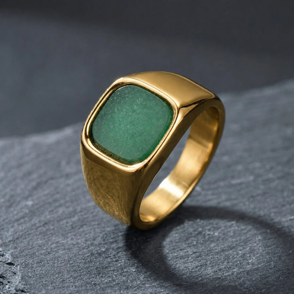 Gold Signet Ring with Green Stone