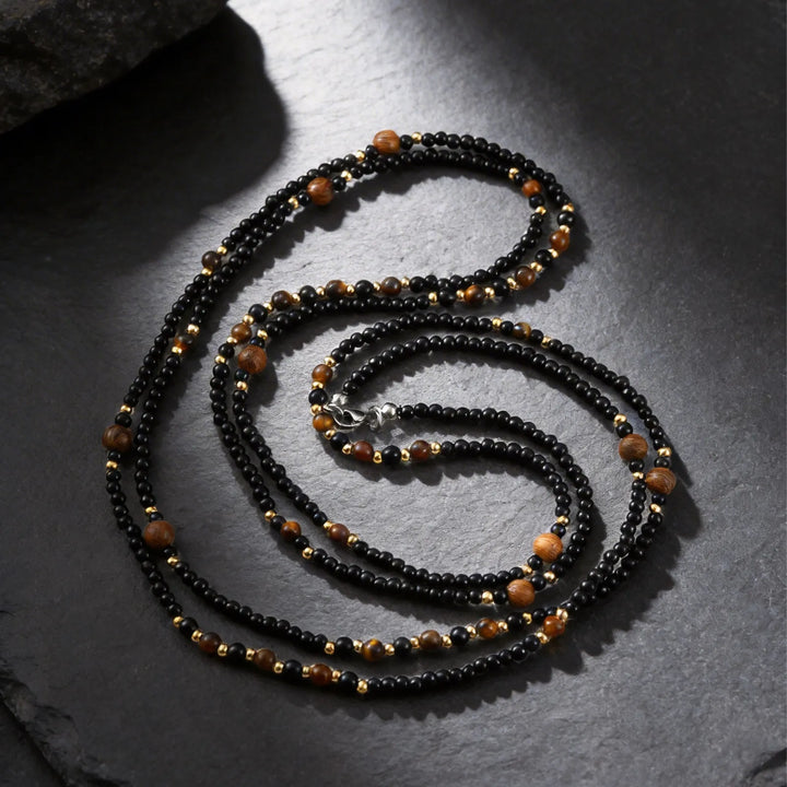 Black Onyx and Tiger Eye Beaded Necklace