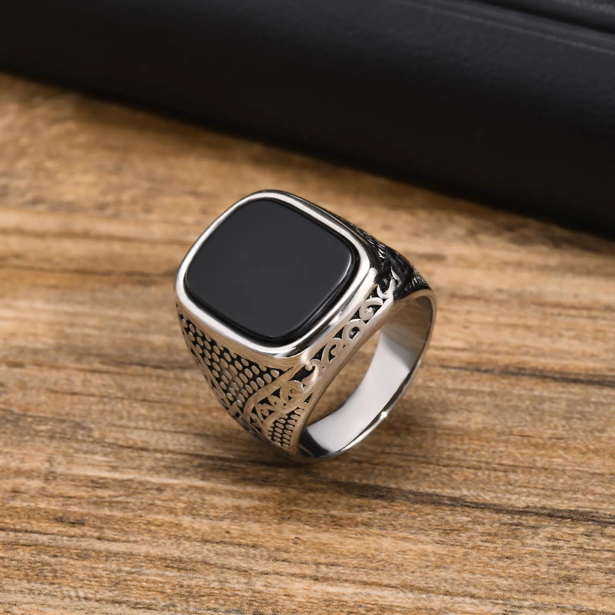 Carved Black Onyx Signet Ring
