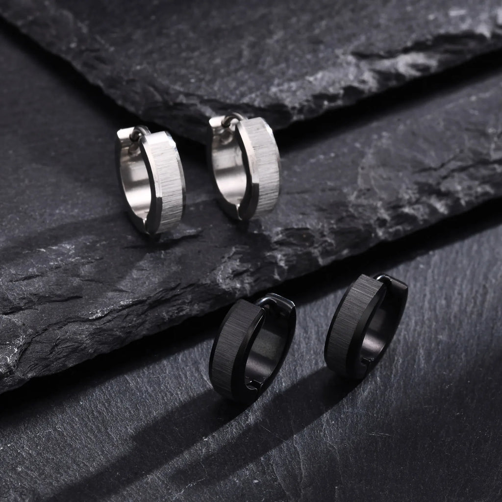 Brushed Steel Huggie Hoop Earrings