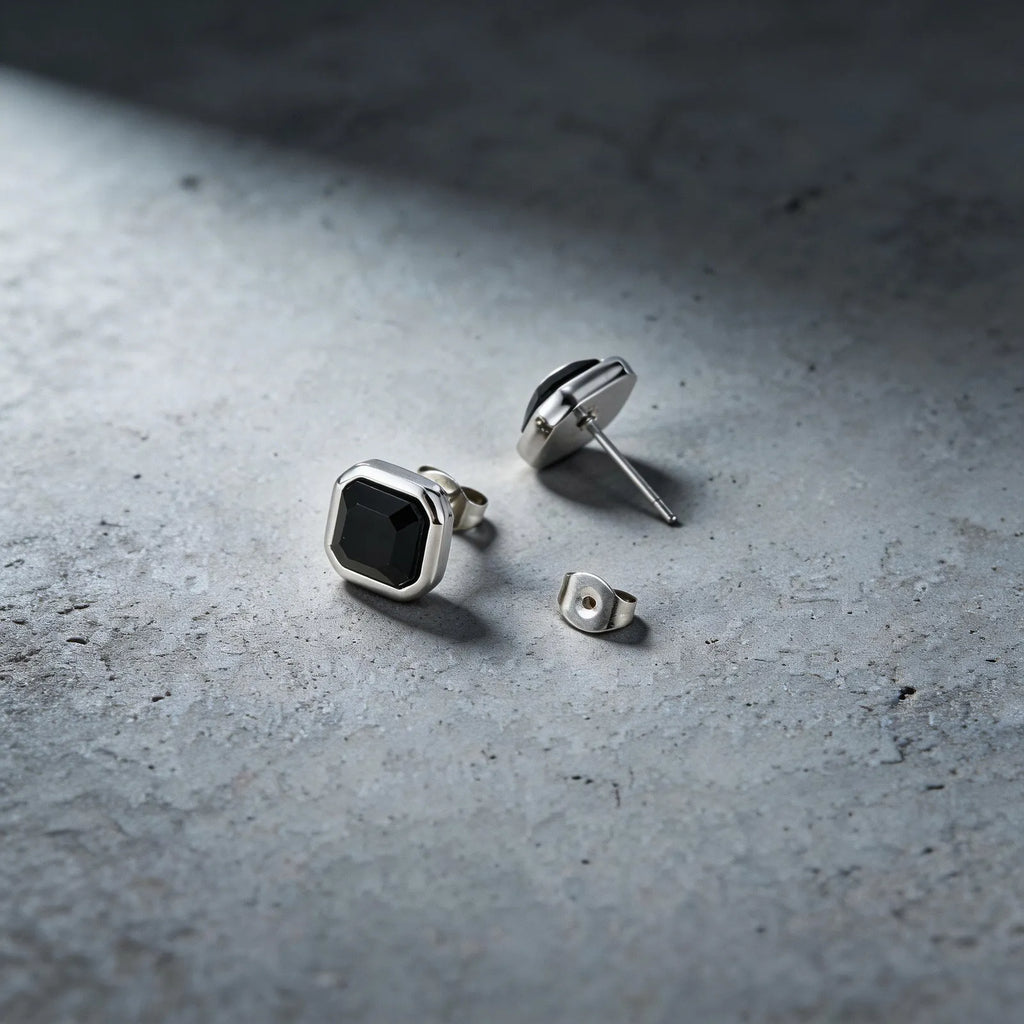 Black Onyx Square Stud Earrings
