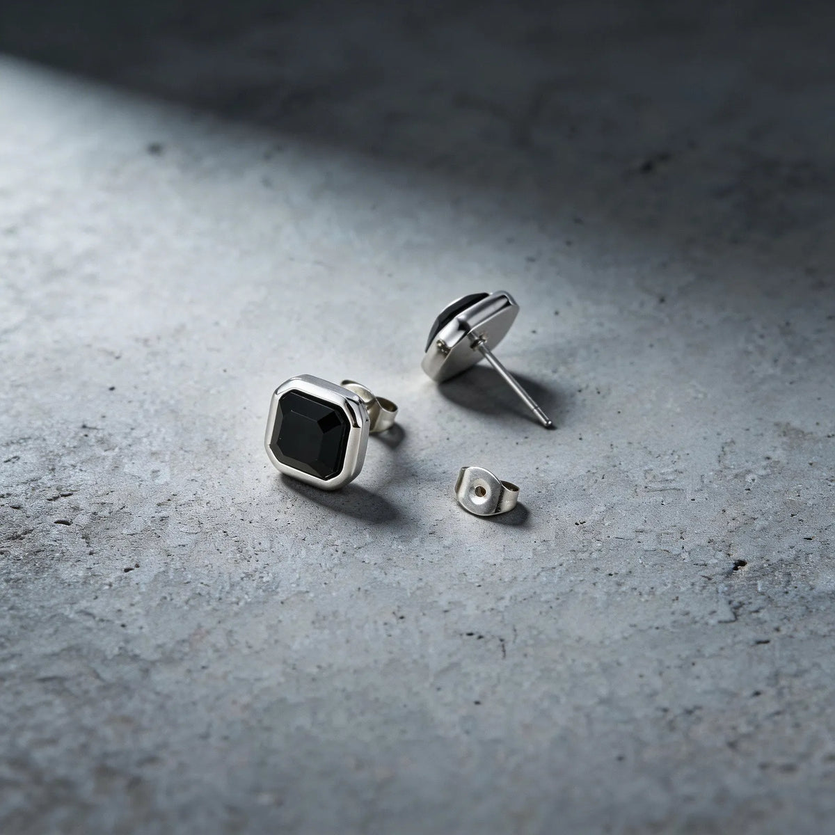 Black Onyx Square Stud Earrings