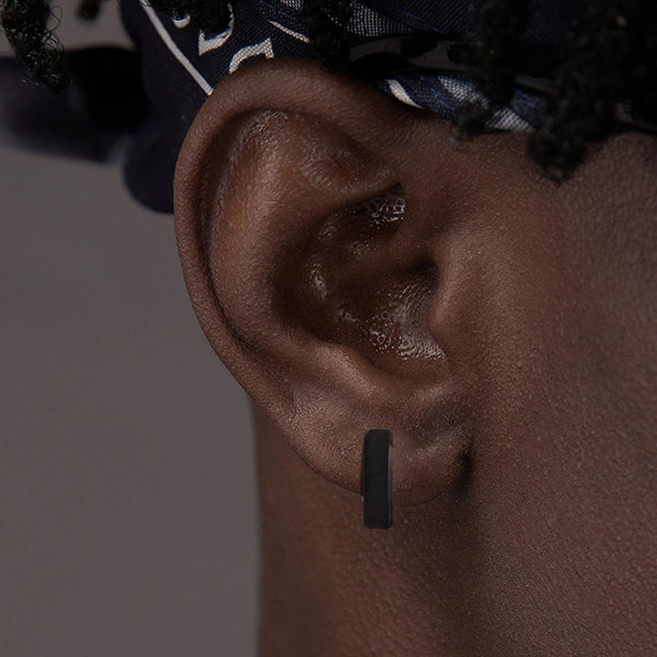 Brushed Steel Huggie Hoop Earrings