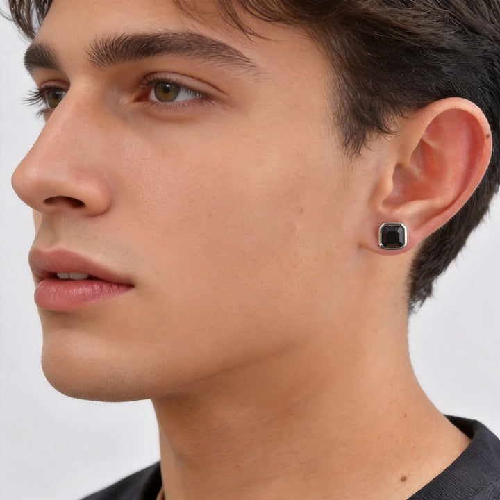 Black Onyx Square Stud Earrings