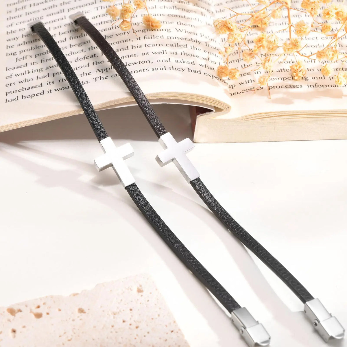 Cross Charm Leather Wristband