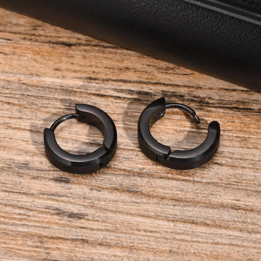 Brushed Steel Huggie Hoop Earrings