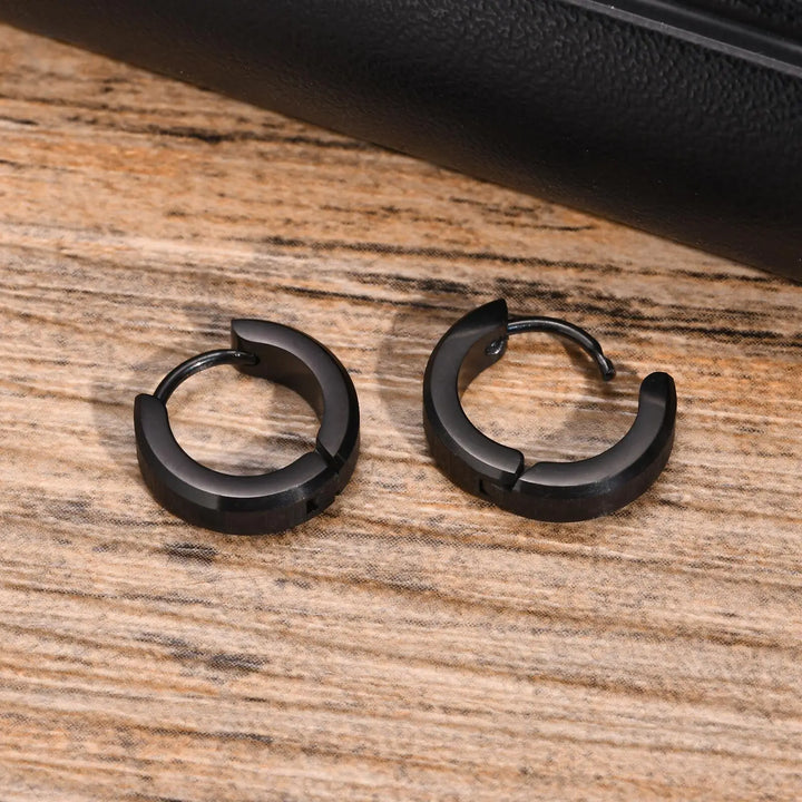 Brushed Steel Huggie Hoop Earrings