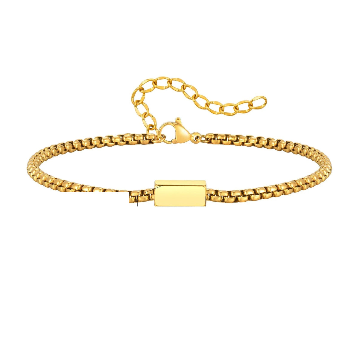 Box Chain Bracelet with Bar Charm