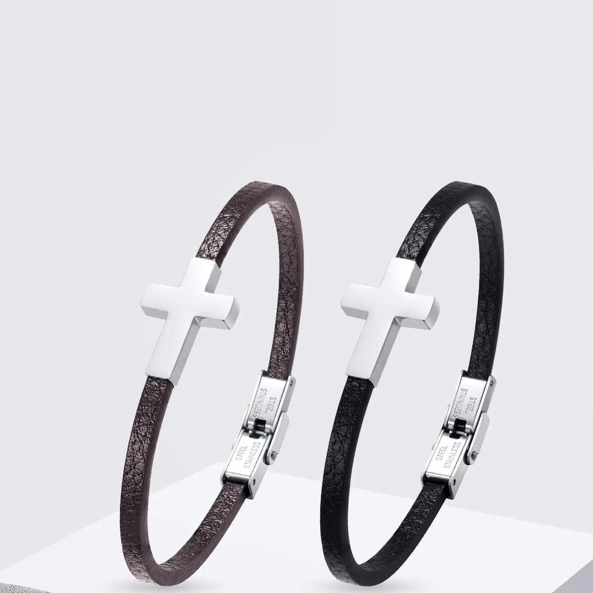 Cross Charm Leather Wristband
