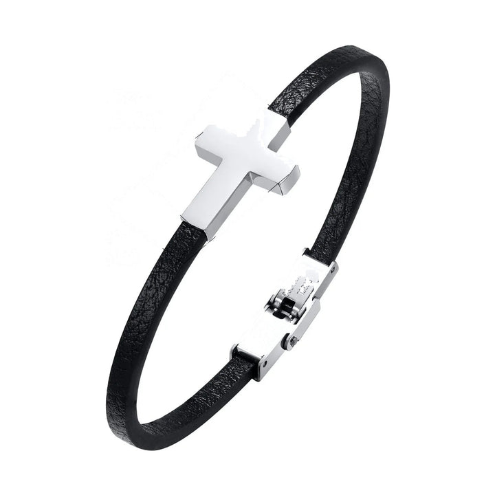 Cross Charm Leather Wristband