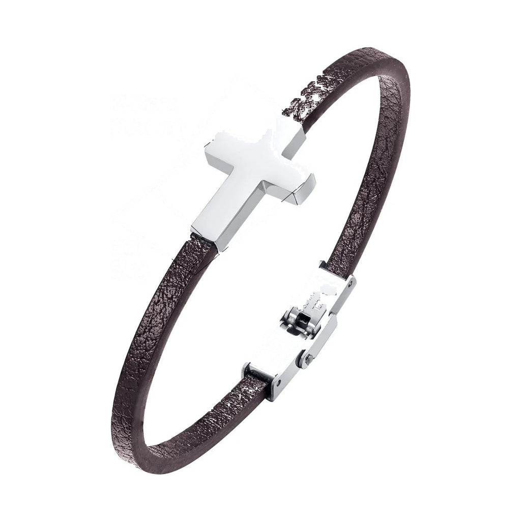 Cross Charm Leather Wristband