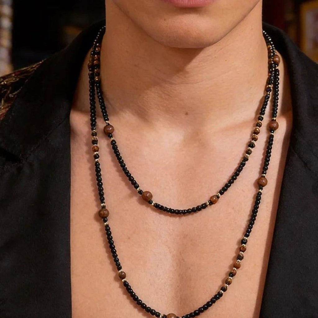 Black Onyx and Tiger Eye Beaded Necklace