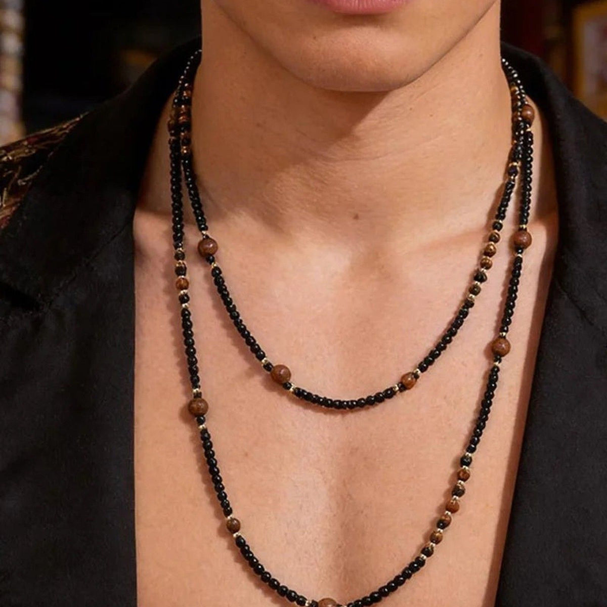 Black Onyx and Tiger Eye Beaded Necklace