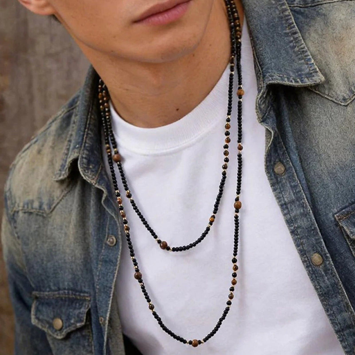 Black Onyx and Tiger Eye Beaded Necklace