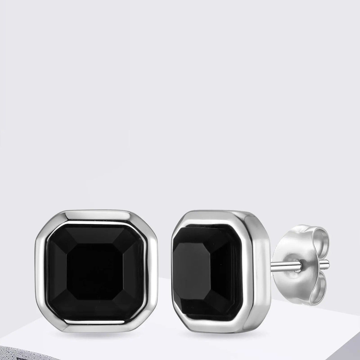 Black Onyx Square Stud Earrings