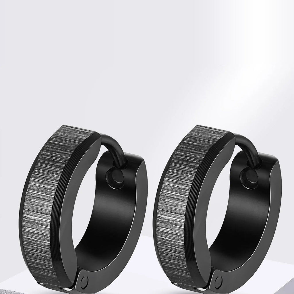 Brushed Steel Huggie Hoop Earrings