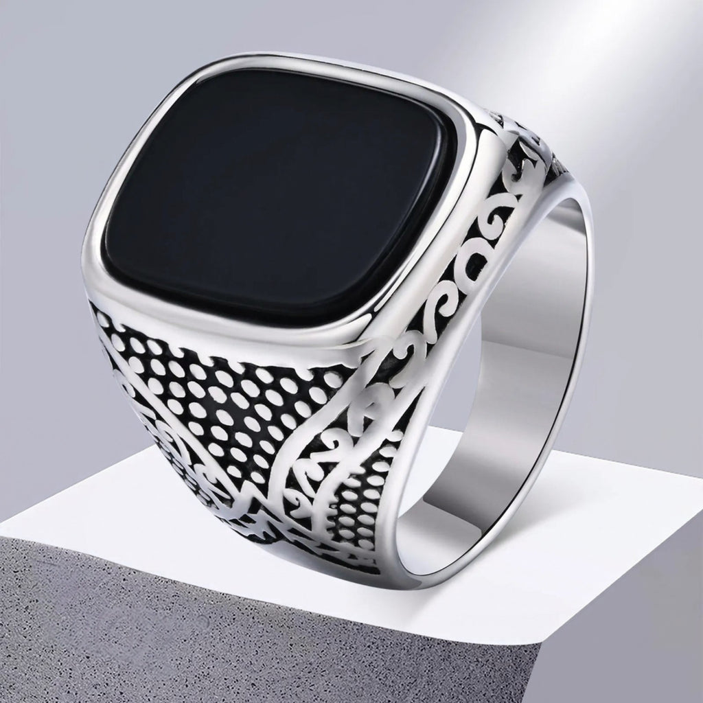 Carved Black Onyx Signet Ring