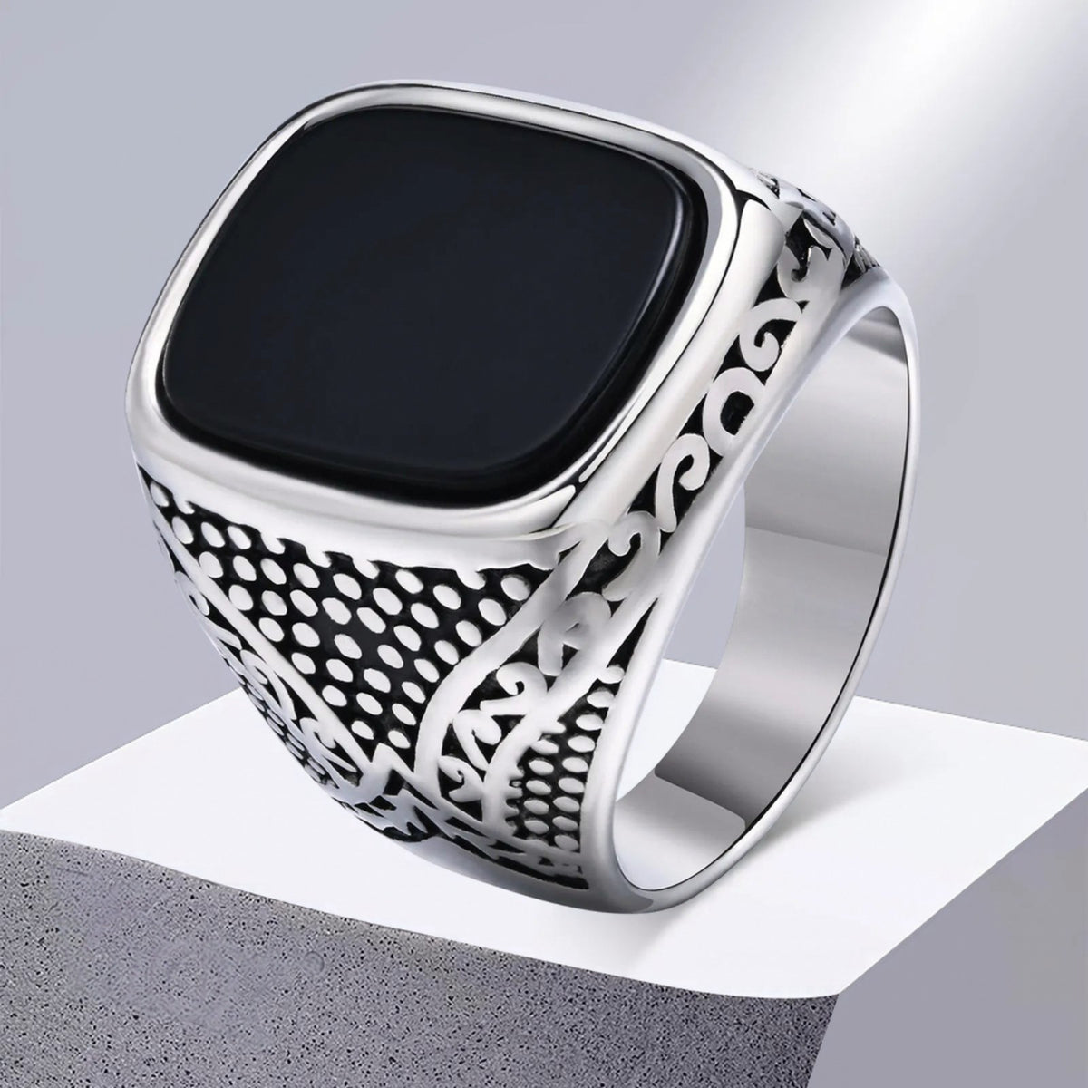 Carved Black Onyx Signet Ring